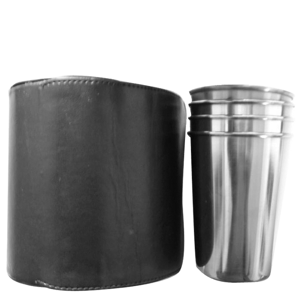Leather Pouch Cup Set - Elegant Travel Mugs with Stylish Case