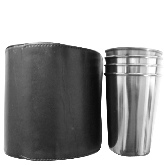Leather Pouch Cup Set - Elegant Travel Mugs with Stylish Case